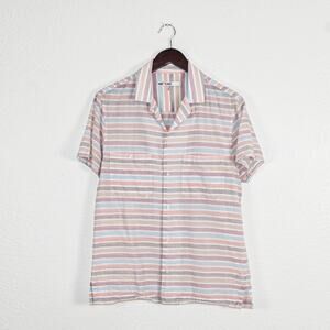MR TURK Men's Short Sleeve Button up Shirt pastel stripe cotton sz Small